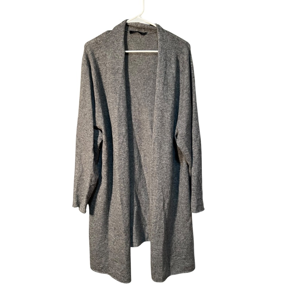 Lusso Cashmere Womens Plus Sz 2X Open Front Duster Cardigan Sweater Heather Gray